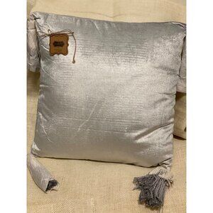 Mud Pie Grey gray grey silver soft Velvet pillow tassels Set of 3 square lumbar